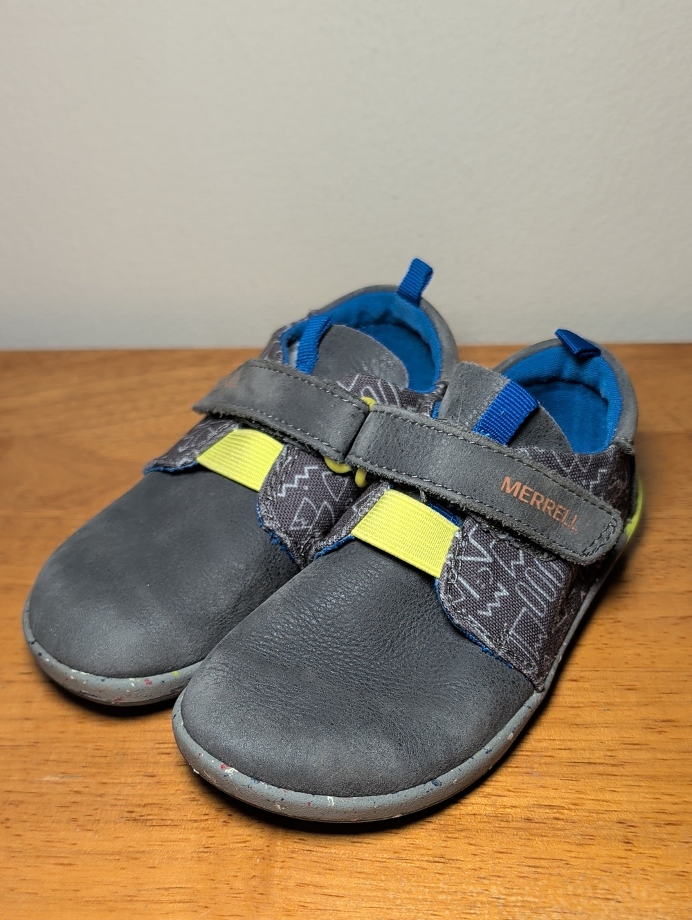 Merrell Bare Steps Minimalist Sneaker Gray Blue Yellow Toddler Boys Size 8M